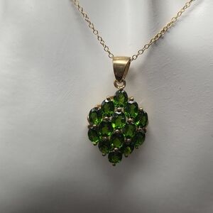Green Gemstone Goldtone Pendant With 18" Chain. Stamped 925